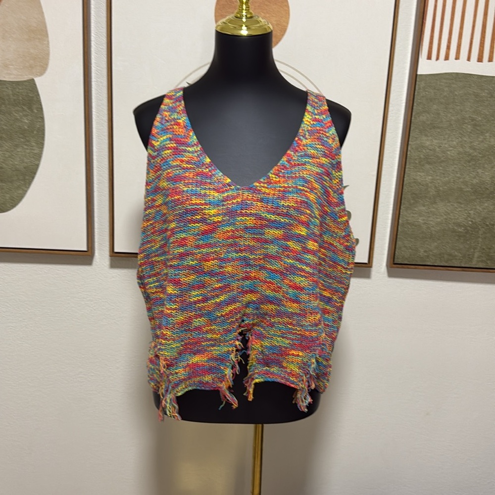 3/$10 Rainbow Asymmetrical Crop Knit Camisole